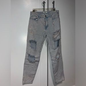 Distressed light washed jeans